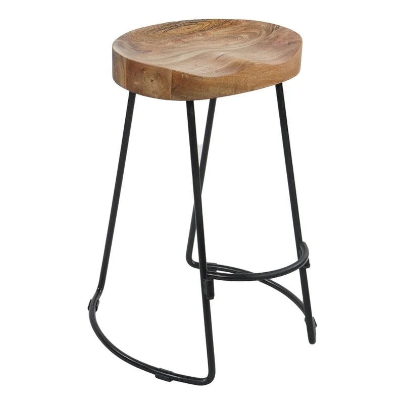 30" Mango Wood & Iron Barstool Set of 3 Y55982