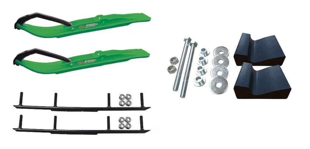 Green XT Snowmobile Skis with 6" Round Bars Complete Kit I9408