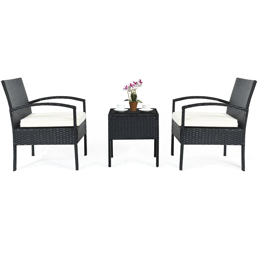 3 Pc Patio Rattan Furniture Set with Cushions I63846