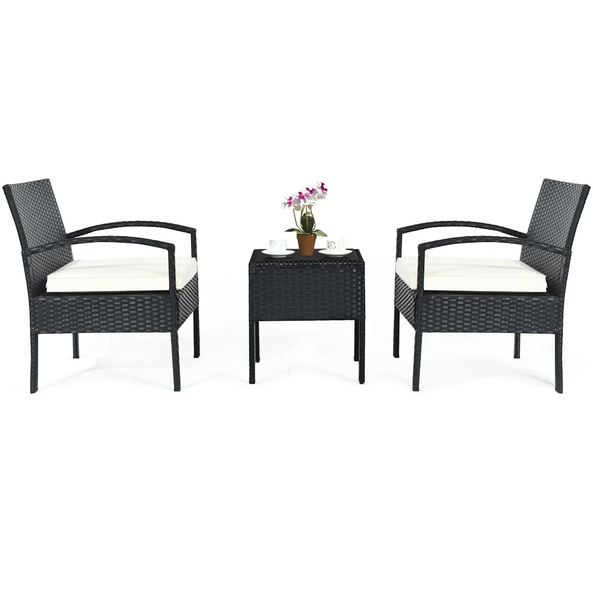 3 Pc Patio Rattan Furniture Set with Cushions I63846