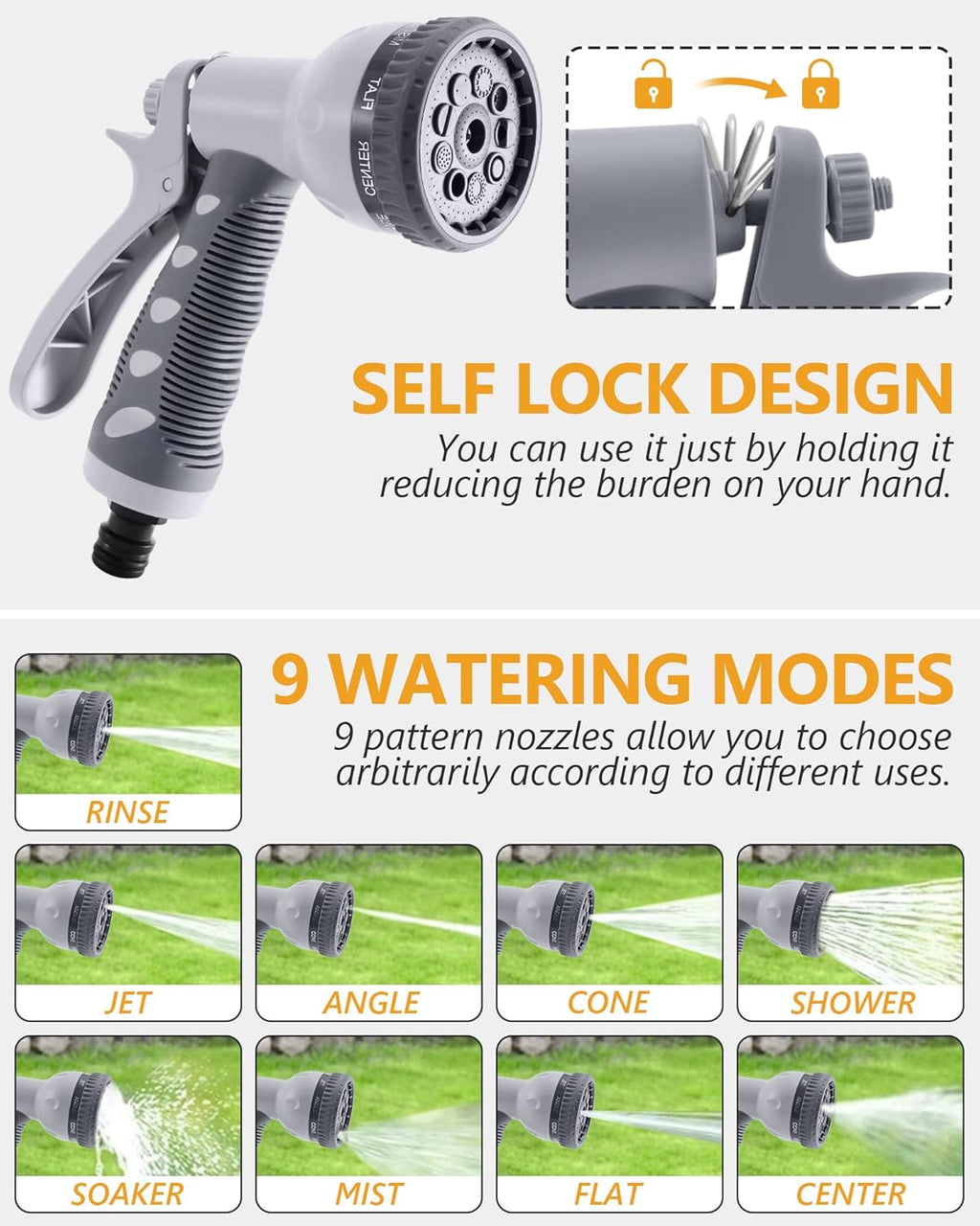 65FT Wall Mounted Retractable Garden Hose Reel with 9 Pattern Nozzle K9983