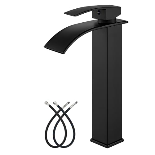 Tall Single Handle Stainless Steel Vessel Sink Faucet with Pop Up Drain, Matte Black N419