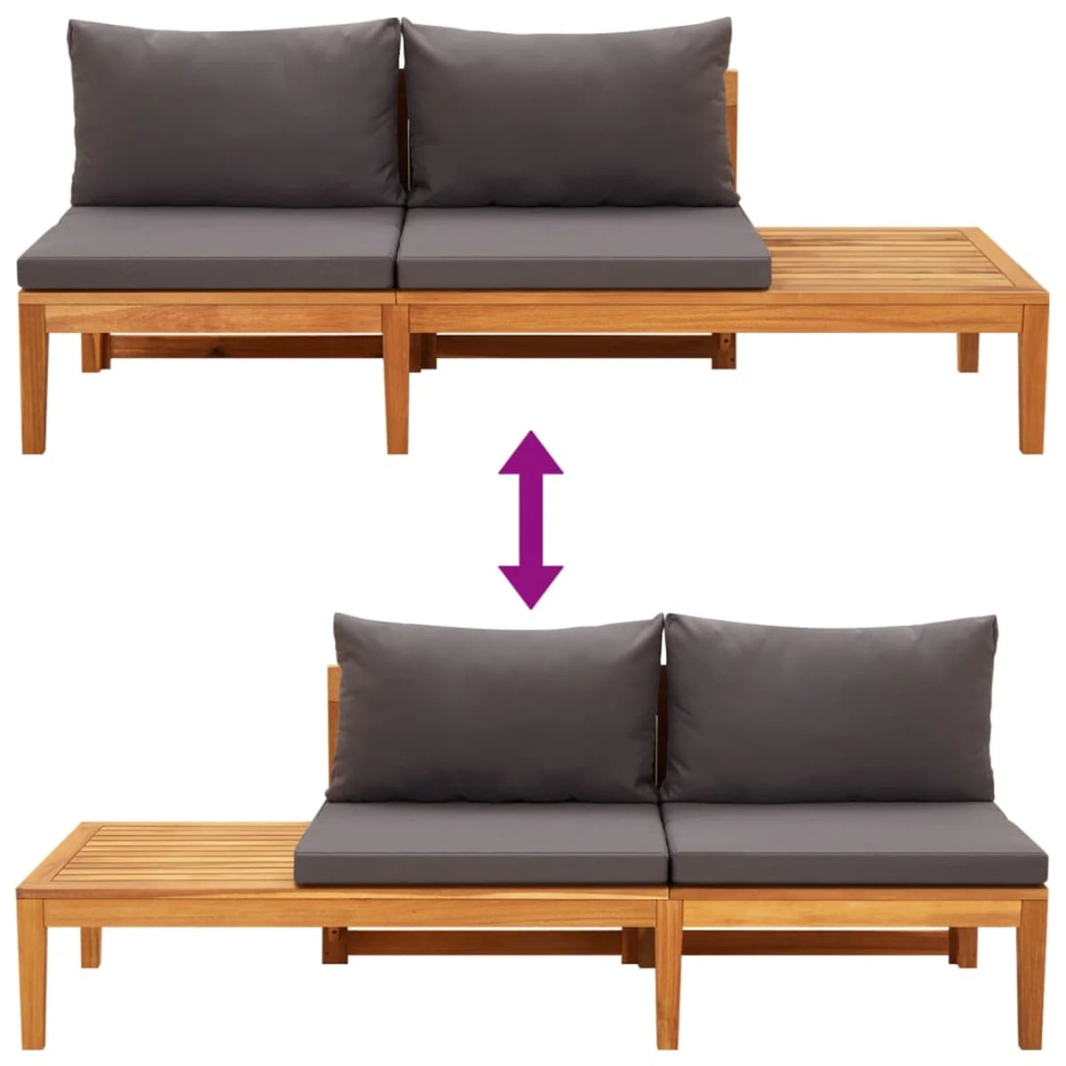 3 Piece Dark Gray Cushioned Corner Sofa and Table Acacia Wood Sectional Outdoor Furniture Set N503