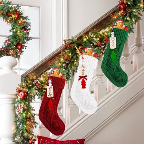 4 Pack 18 Inches Knitted Christmas Stockings Red Green White D55260