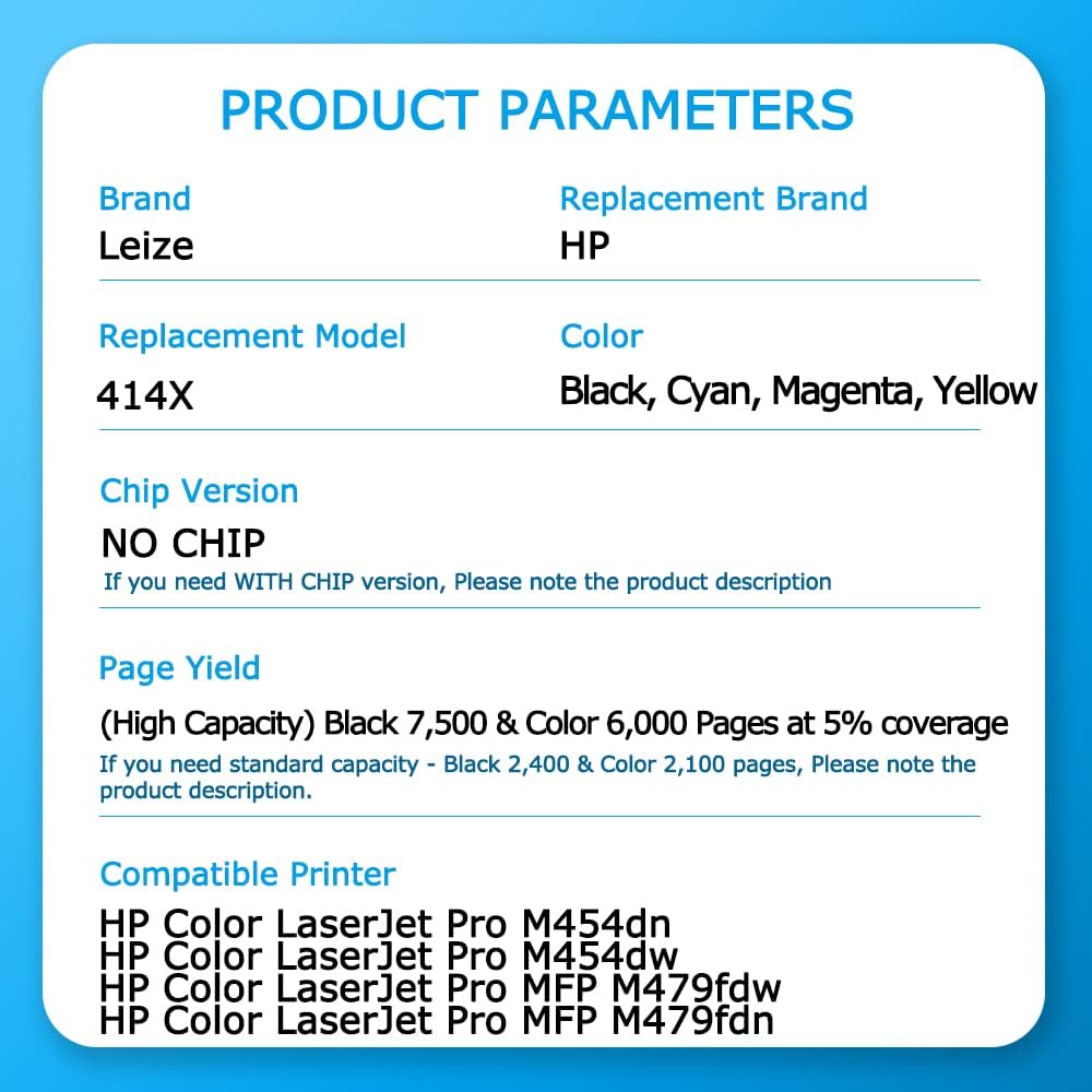 4-Pack High Yield Toner Cartridges for HP 414X 414A W2020X W2021X W2022X W2023X F64334