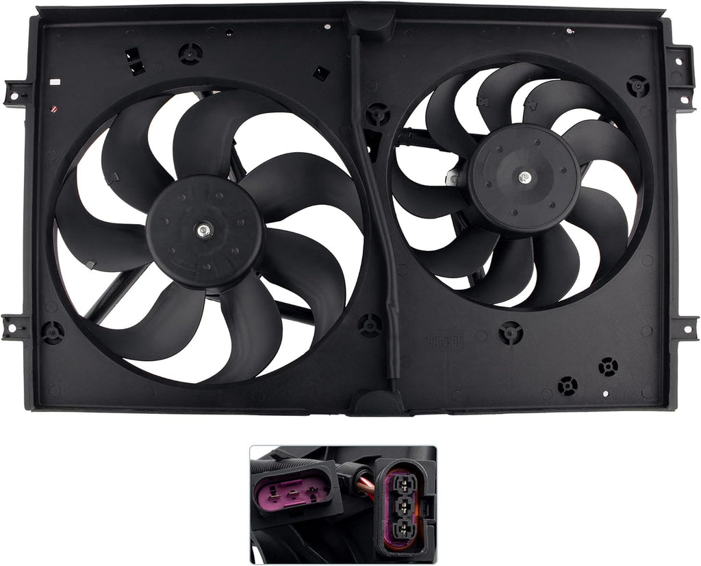 Dual Radiator Cooling Fan Assembly for 1998-2005 Volkswagen Beetle 1.8L 1.9L 2.0L with 3 Prong Wire Plug P588220