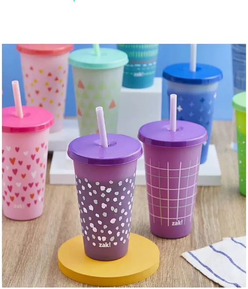 25 oz. Color-Changing Tumbler 12-Pack Set Plastic with Lids and Straws U83862