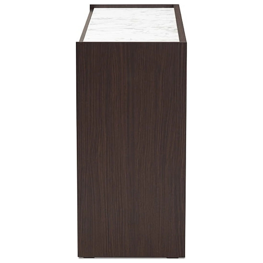 Dark Brown Gold Wood 6-Drawer Dresser with Faux Marble Top S6118