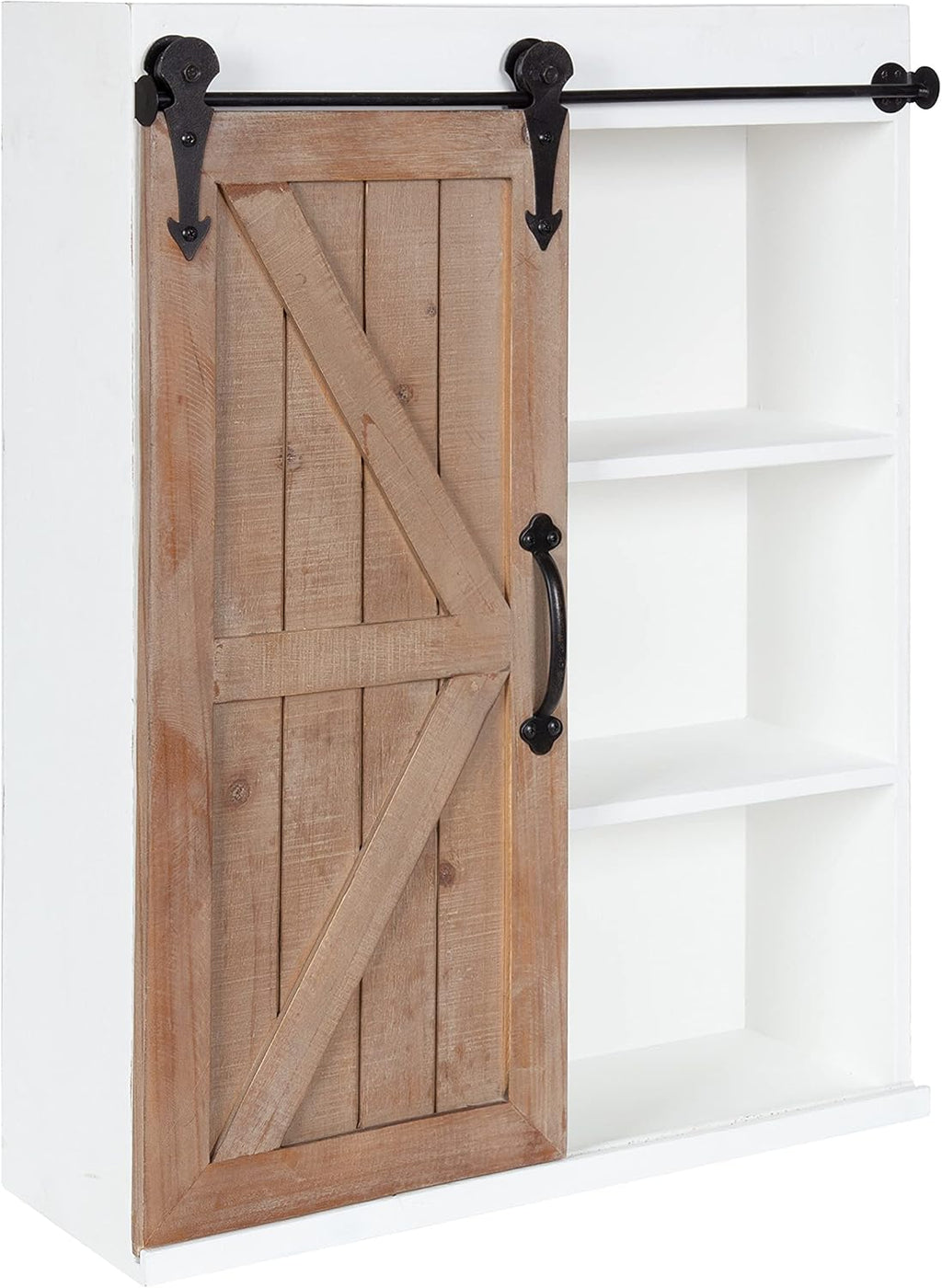 White Wood Wall Storage Cabinet with Sliding Barn Door H264560