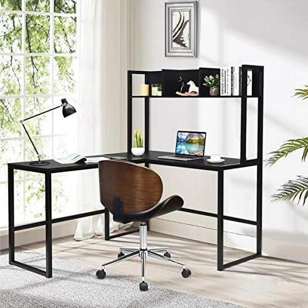 Reversible L-Shaped Corner Computer Desk with Hutch T4025