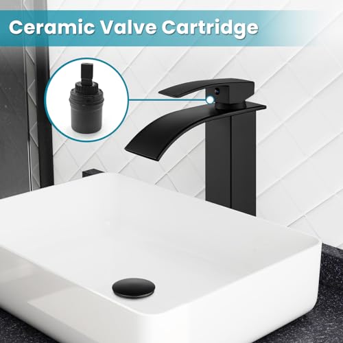 Tall Single Handle Stainless Steel Vessel Sink Faucet with Pop Up Drain, Matte Black N419
