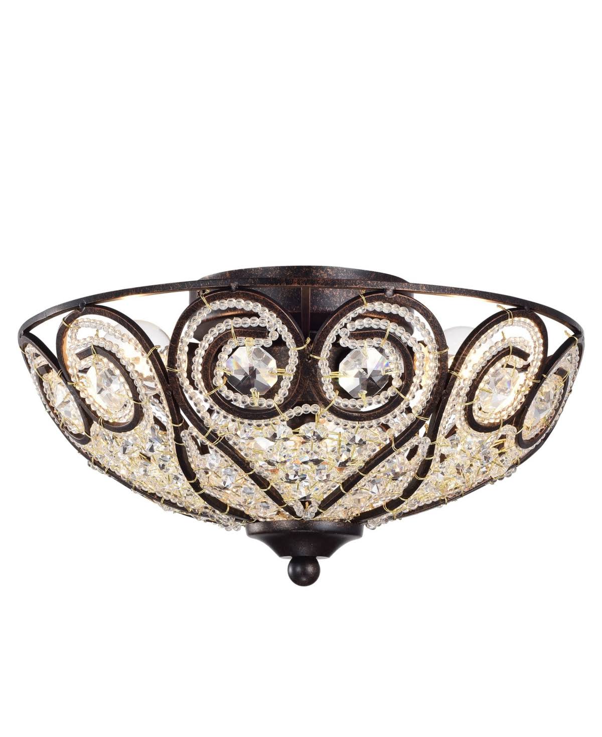 Rustic Bronze Flushmount Ceiling Lamp with Crystal Shade J907397