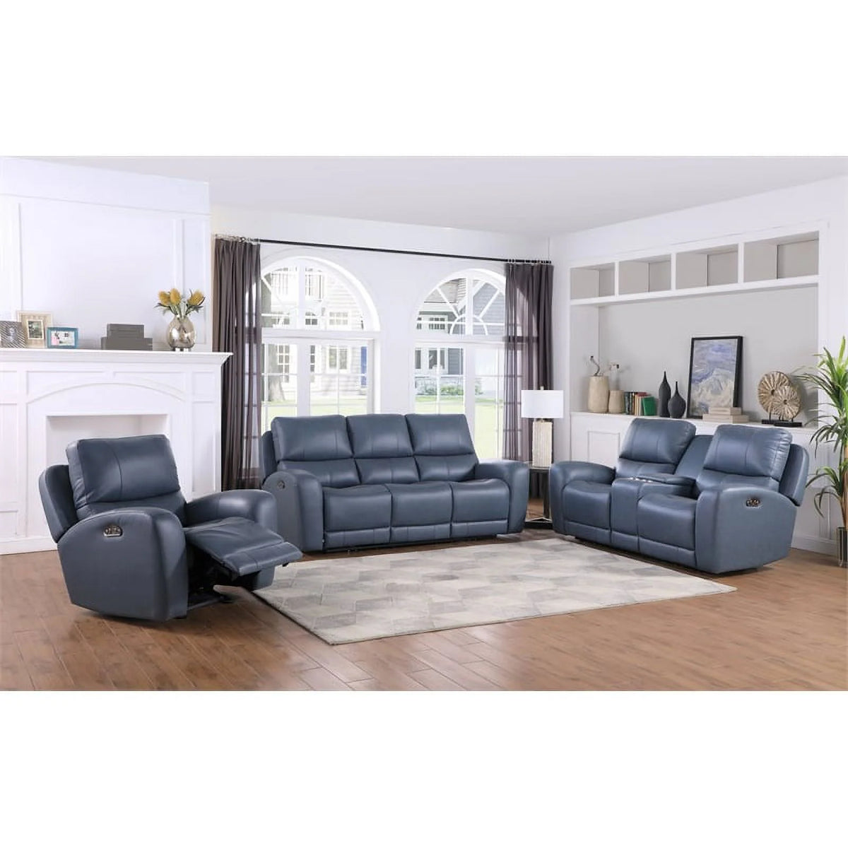 Blue Genuine Leather Glider Recliner G952194