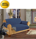 Loveseat Size Navy Blue Gray Slipcover I299221