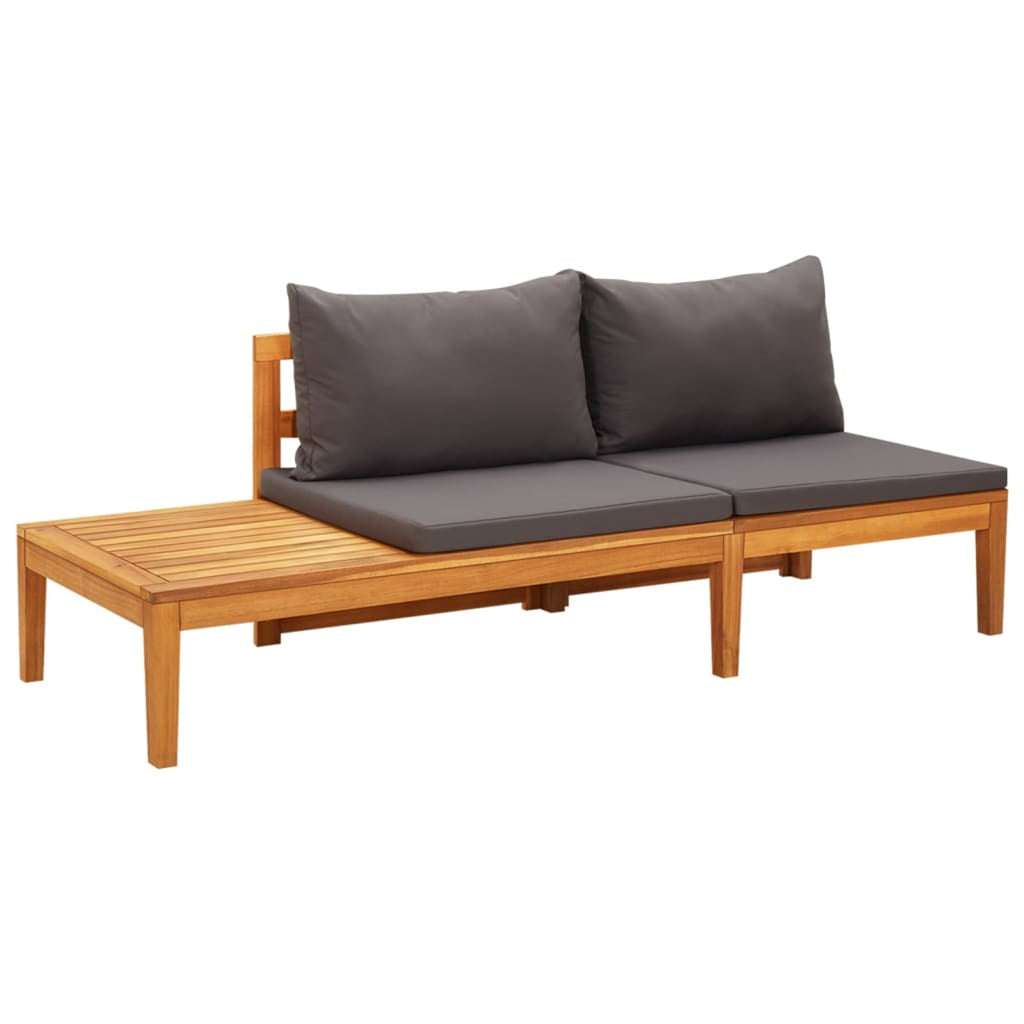 3 Piece Dark Gray Cushioned Corner Sofa and Table Acacia Wood Sectional Outdoor Furniture Set N503