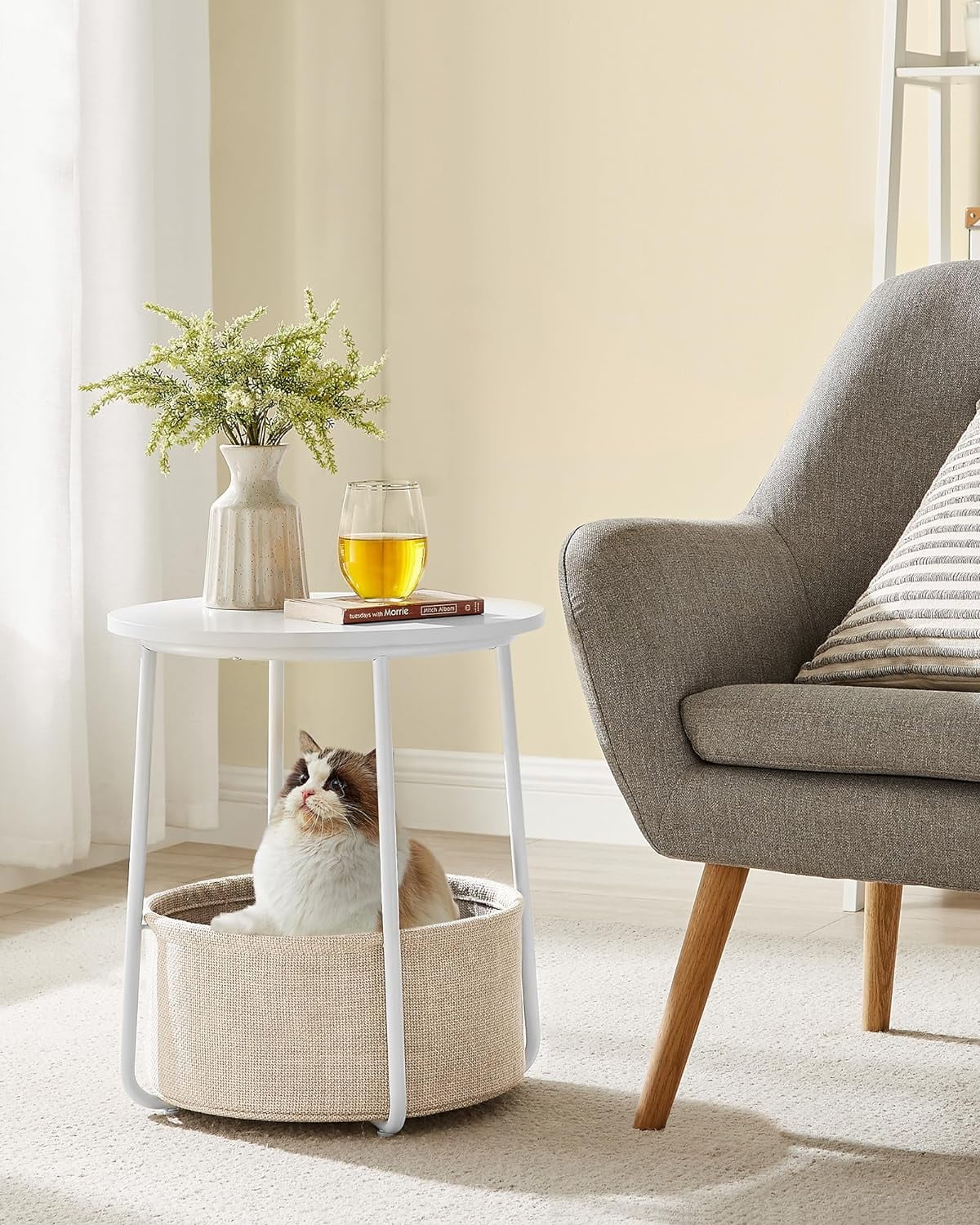 Round Side Table with Fabric Storage Basket G5077