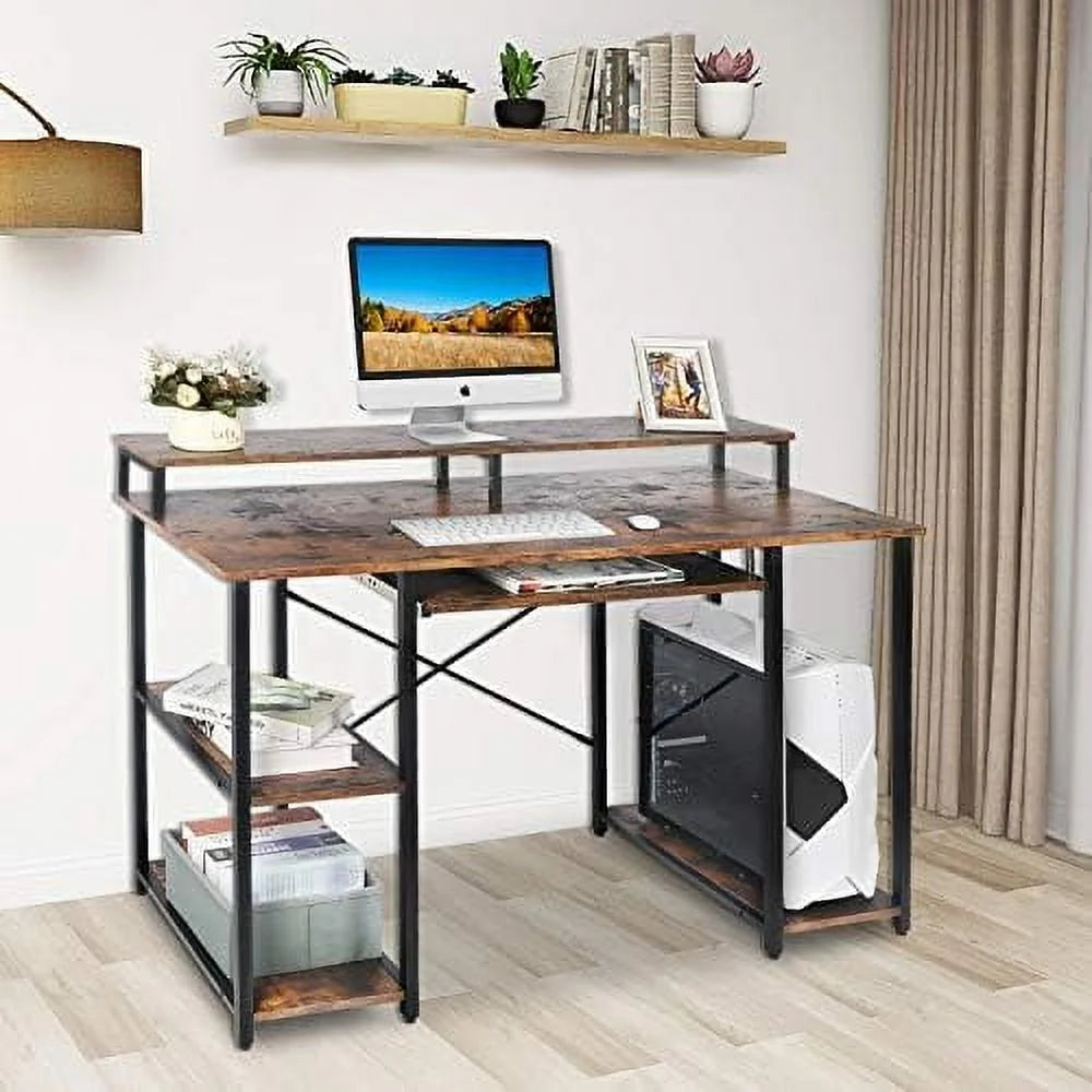Computer Desk with Keyboard Tray, Hutch, Bookshelf, CPU Stand, Monitor Stand E226