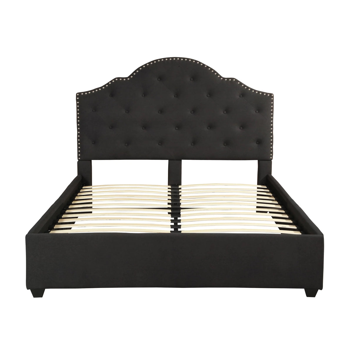 Black Button-Tufted Upholstered Queen Bed Frame U547366