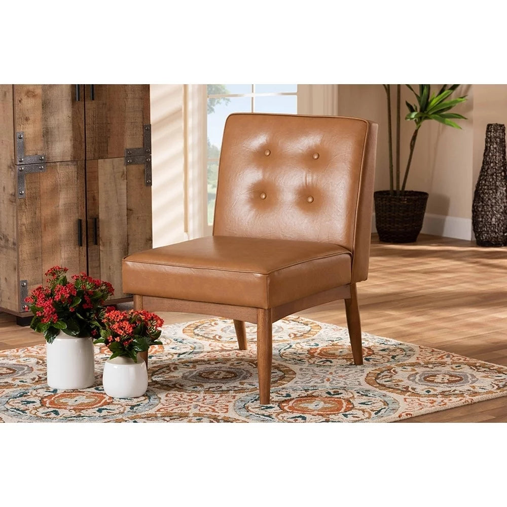 Tan Faux Leather Upholstered Wood Dining Chair P478886