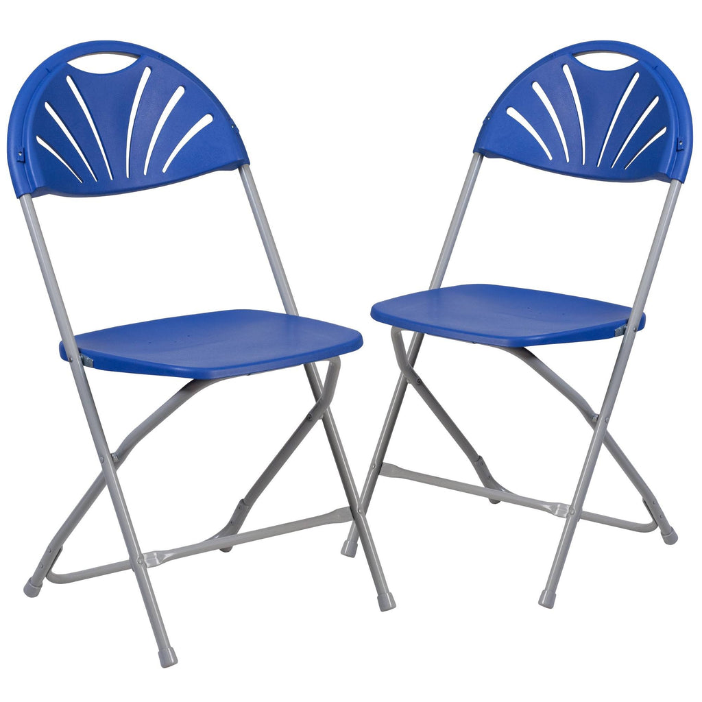 2 Pack Blue Plastic Fan Back Folding Chair F1651