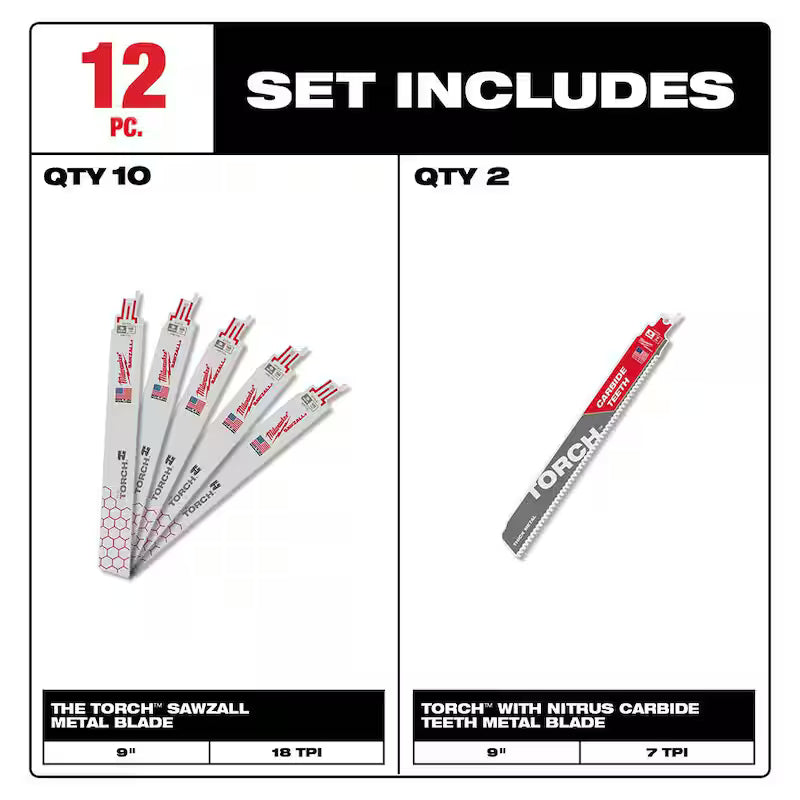 9 in. 18 TPI BiMetal Reciprocating Saw Blades 12-Pack W128