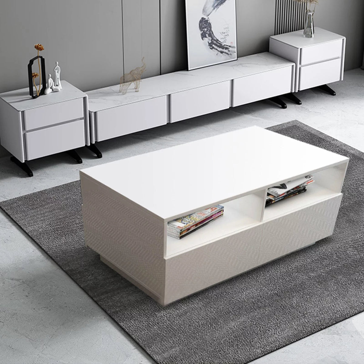 High Gloss Coffee Table with 4 Drawers and 2 Open Shelves E483761
