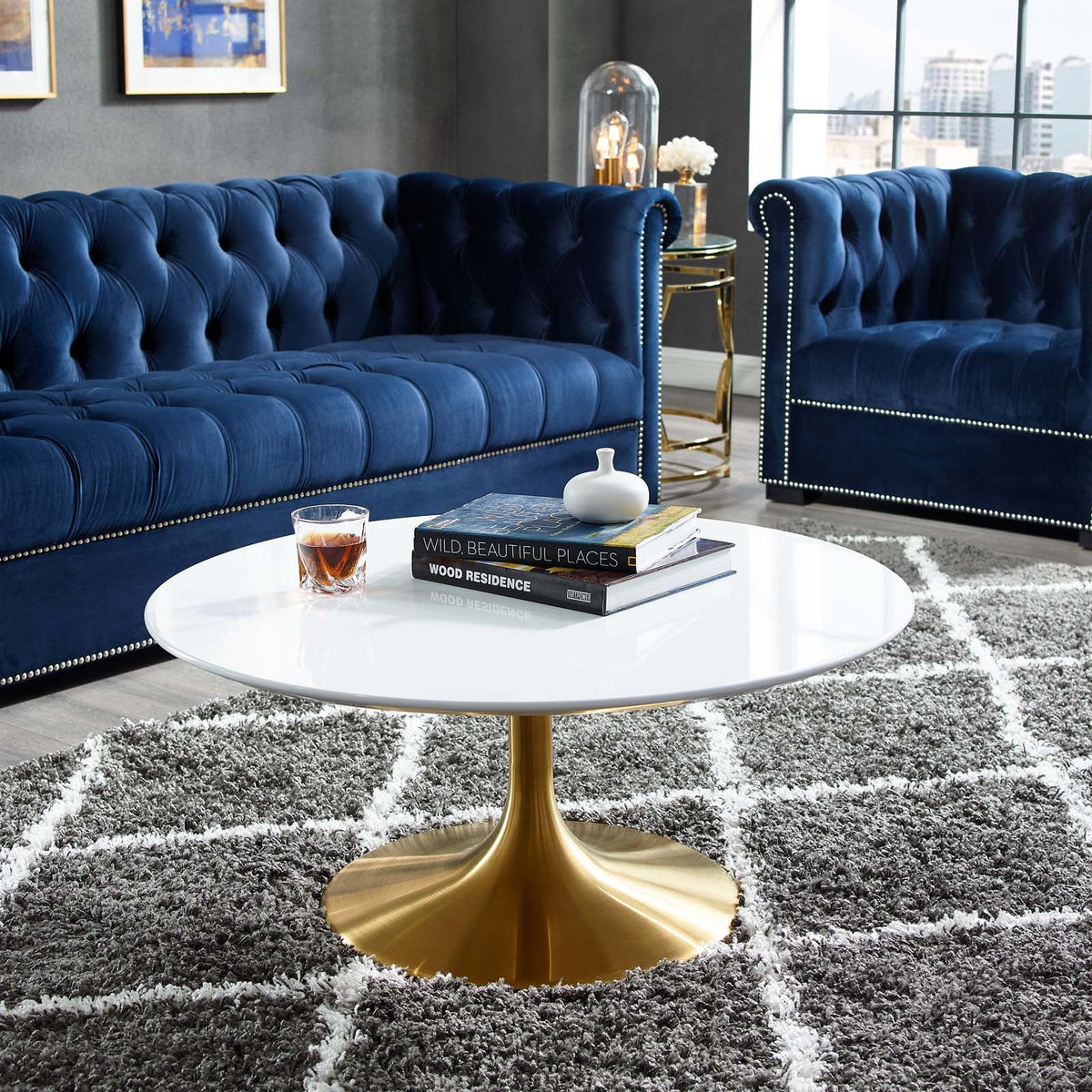 Gold White Metal Steel Coffee Table F650