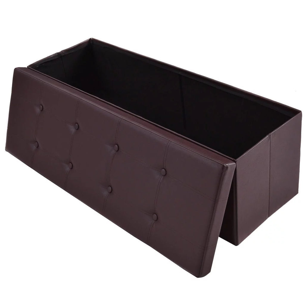 Brown Faux Leather Folding Storage Ottoman V291181