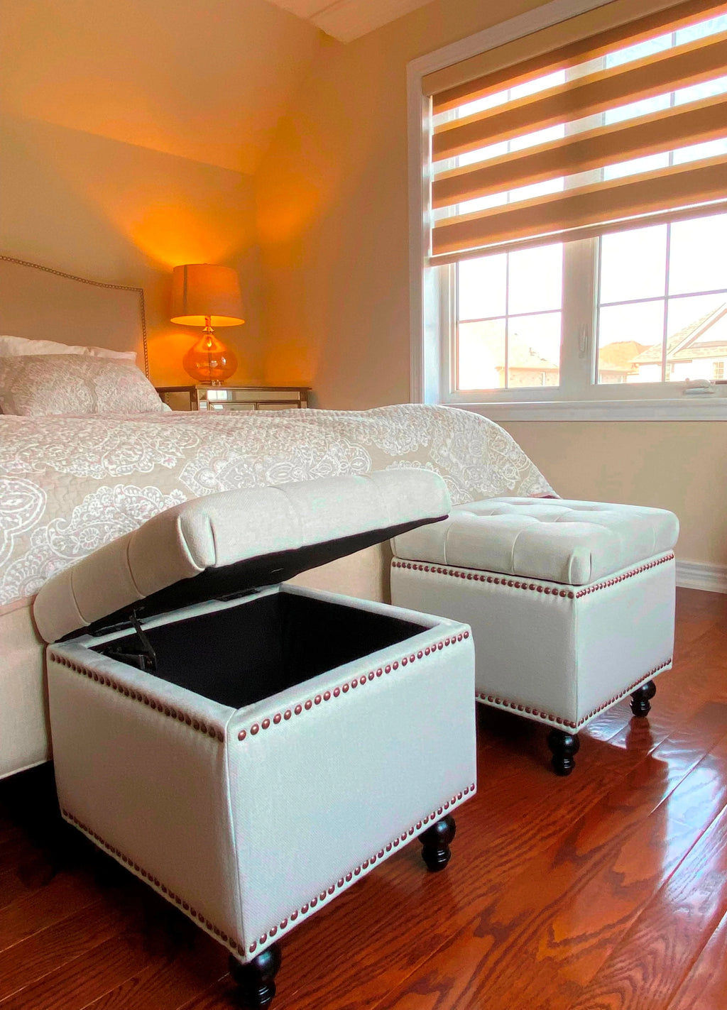 White Flannel Upholstered Storage Ottoman B10988