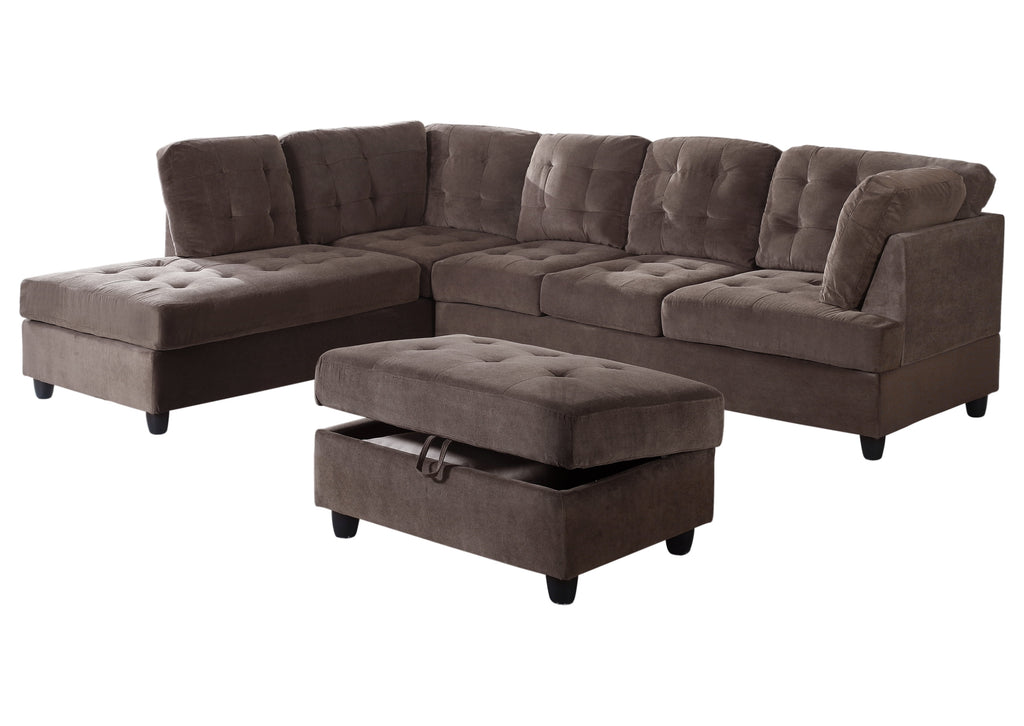 Corduroy L Shape Sectional Sofa with Storage Ottoman U26593