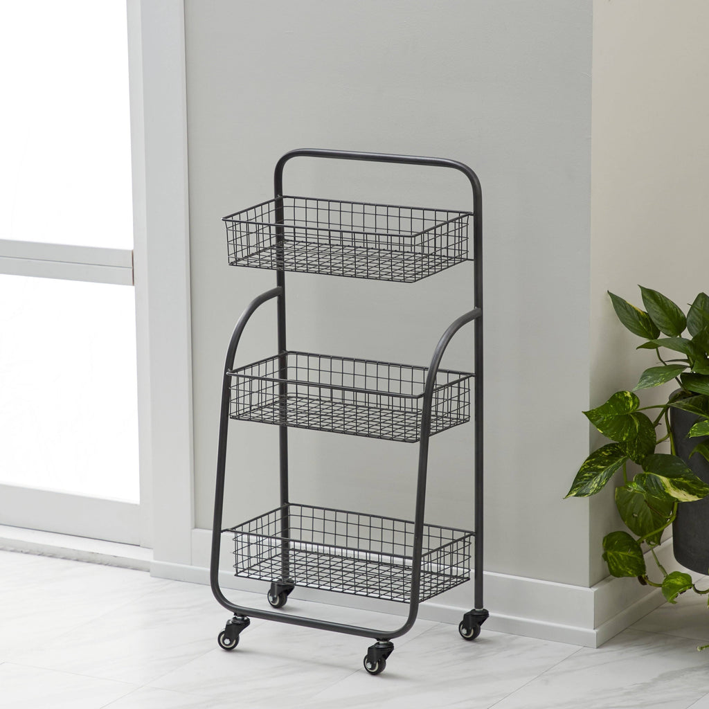Black 3-Tiered Iron Storage Cart with Caster Wheels F7113