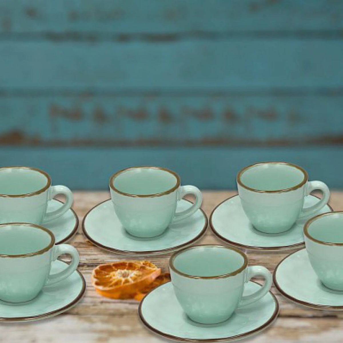 Ceramic Green Coffee Cup & Saucer Set 6 T8616