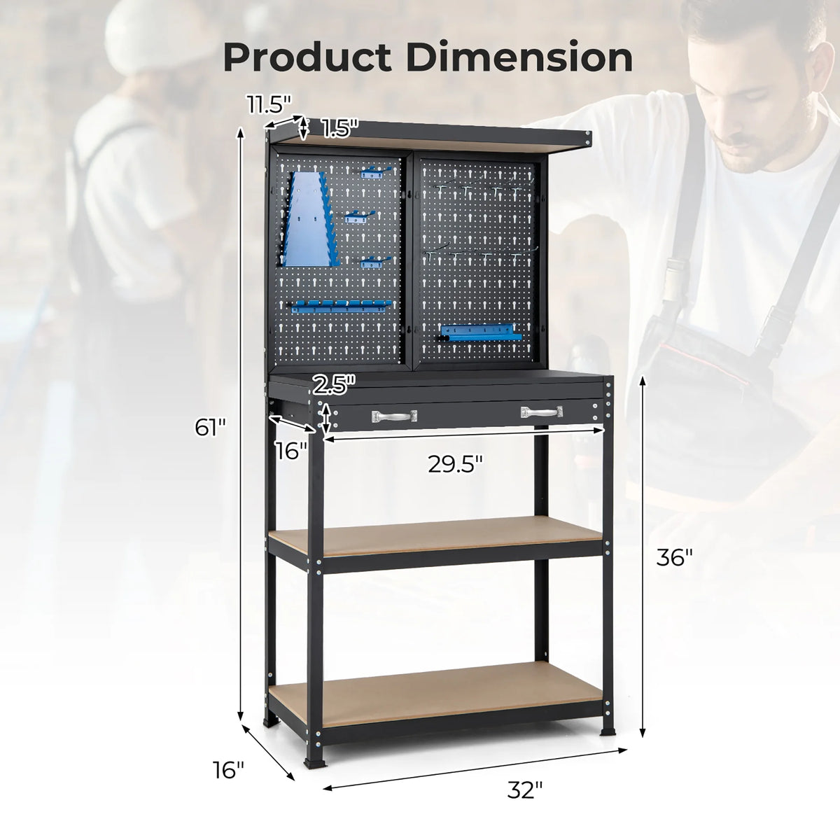 Heavy-Duty Workbench with 2 Shelves Q955543