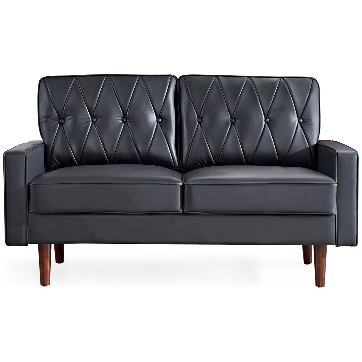 Black Faux Leather Cushion Back Loveseat J26497