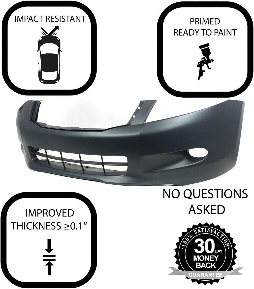 Plastic Bumper Cover Fascia for 2008-2010 Honda Accord EX-L EX Sedan with Fog Light Holes H219333