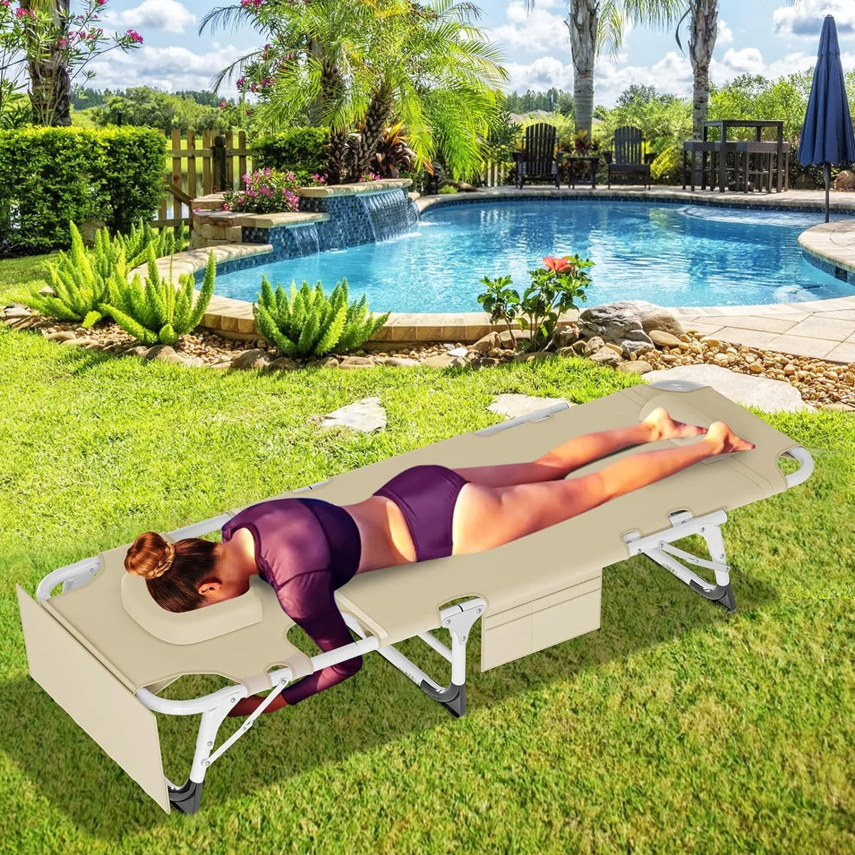 Portable Folding Camping Cot Bed with Mattress & Pillow J251136