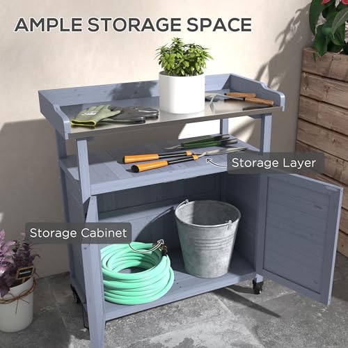 Wooden Potting Bench Table with Storage Cabinet H4979