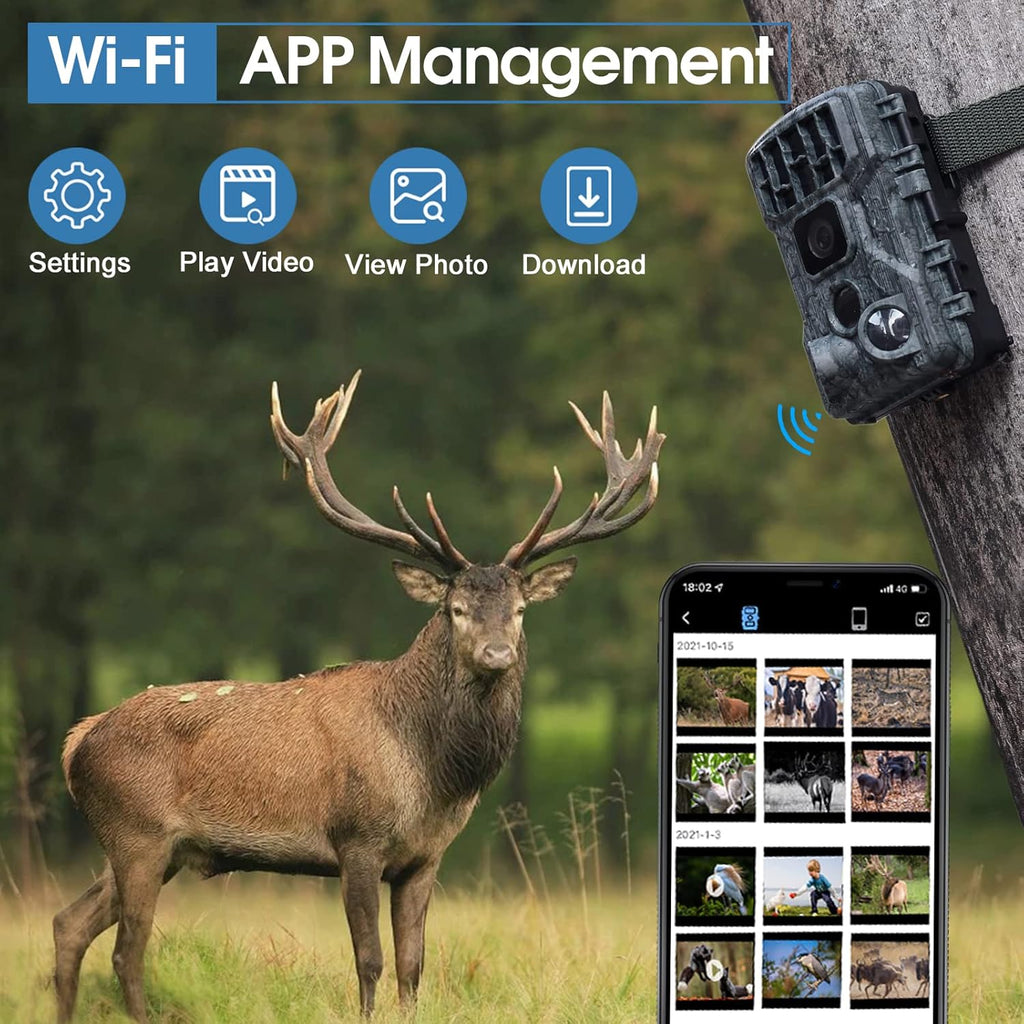 4K 30MP WiFi Trail Camera with 850nm Low Glow Night Vision and 32GB Card T60464