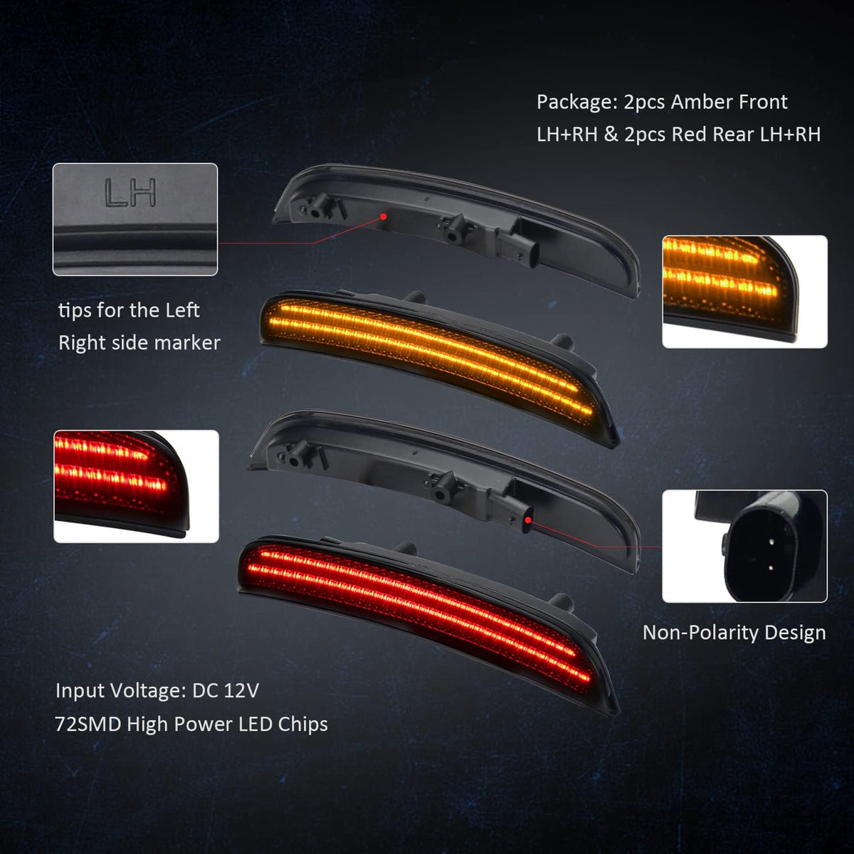 Smoke Lens LED Side Marker Light Kit, Pack of 4 W66856