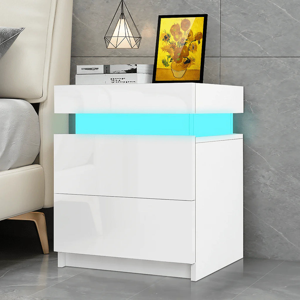 White 2 Drawer High Gloss Nightstand O61494