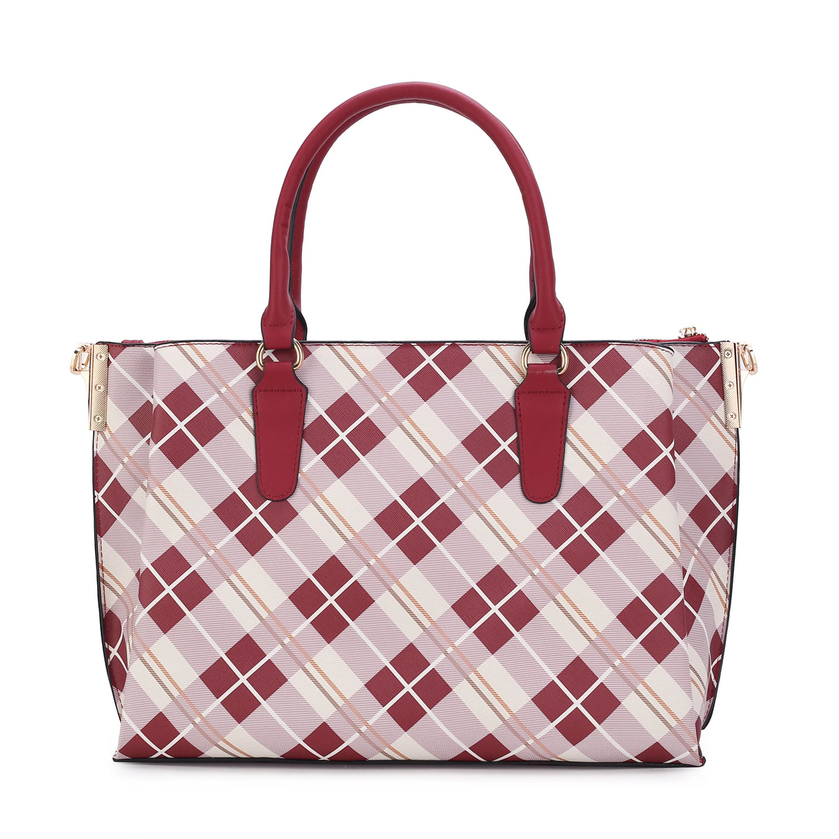 Plaid Vegan Leather Satchel Bag U44577
