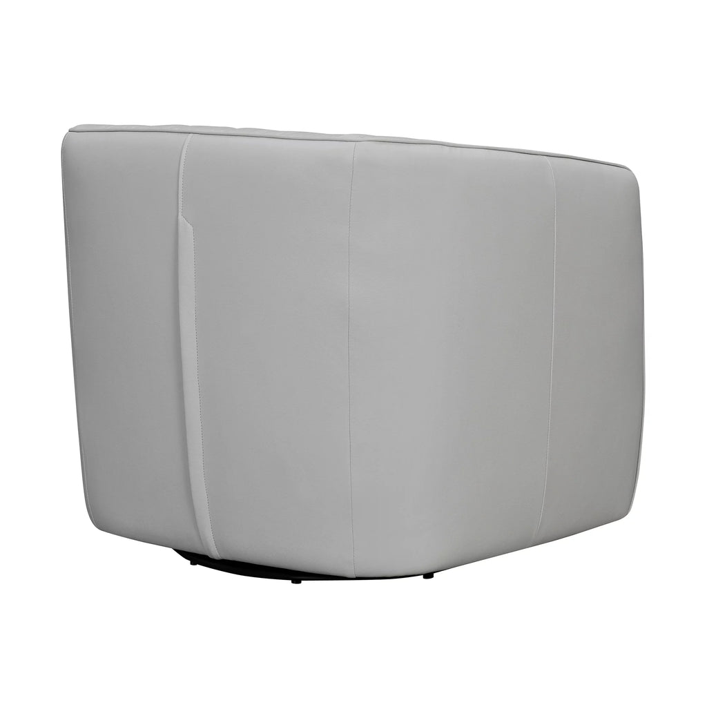 Dove Gray Genuine Leather Swivel Barrel Chair L924