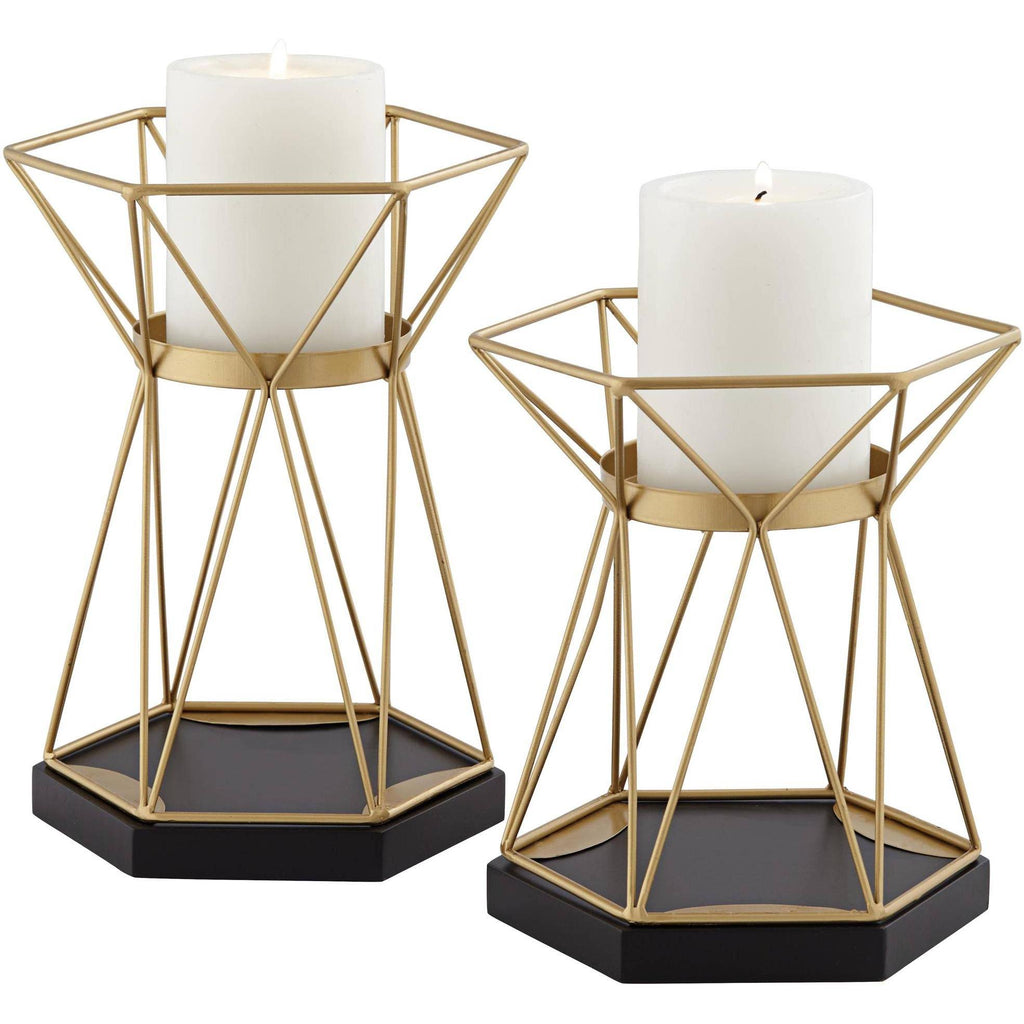 Matte Gold Pillar Candle Holders Set of 2 E82542