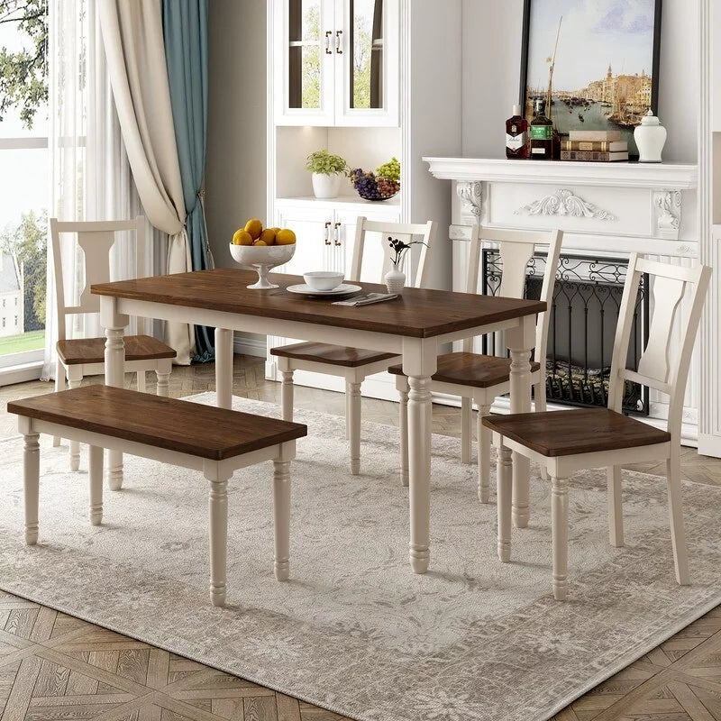 Brown 6 Piece Wooden Dining Table with 4 Chairs and Bench R91461