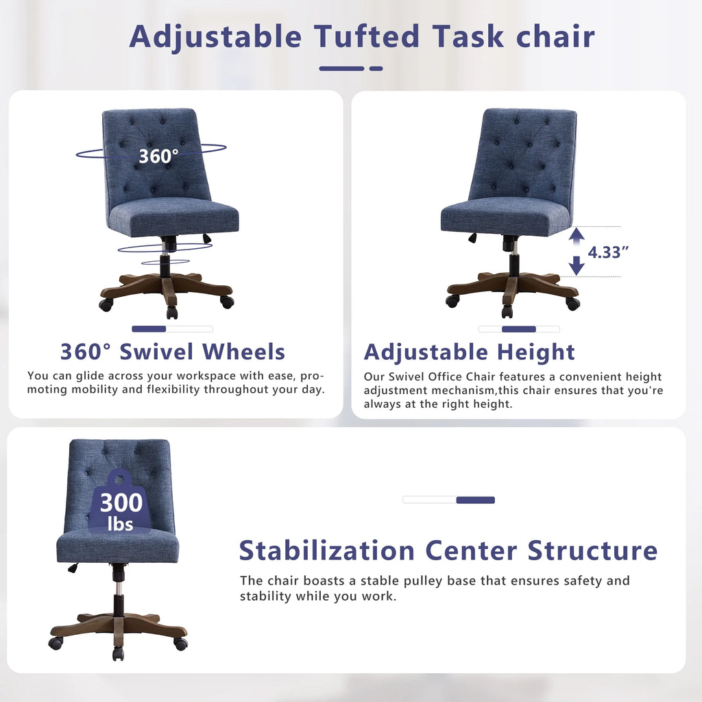Blue Armless Swivel Fabric Padded Desk Chair J524432