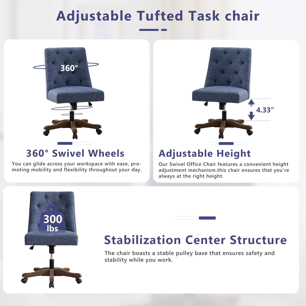 Blue Armless Swivel Fabric Padded Desk Chair J524432