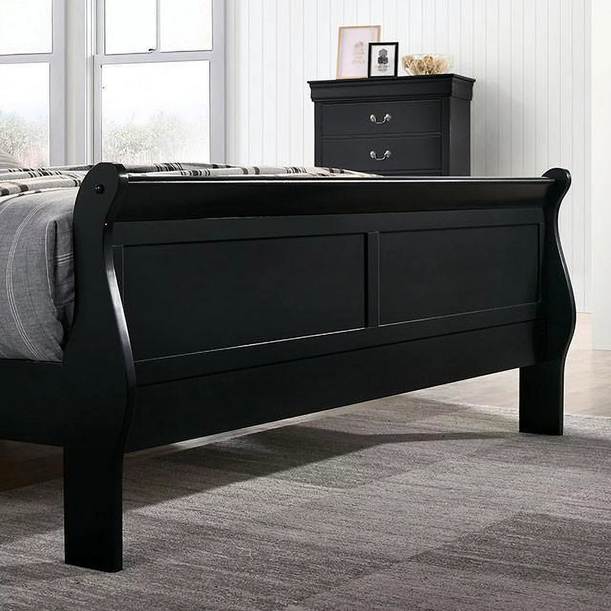 Black Solid Wood 5pcs Bedroom Set U822299