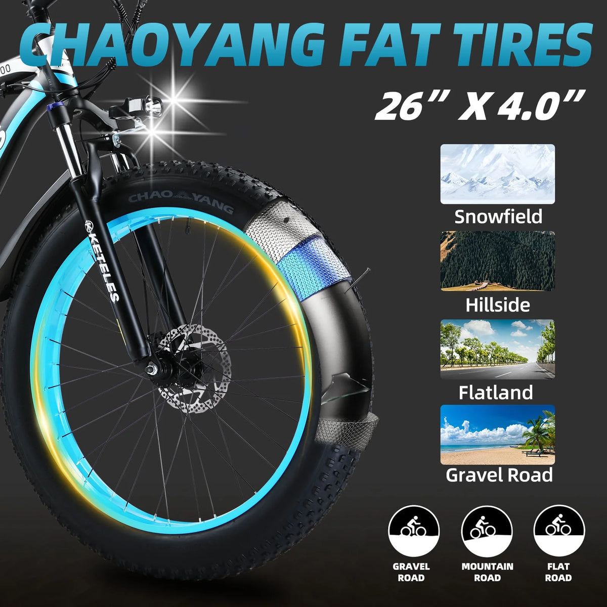 750W 48V 13AH Removable Battery 26" Fat Tire Electric Bike U394966