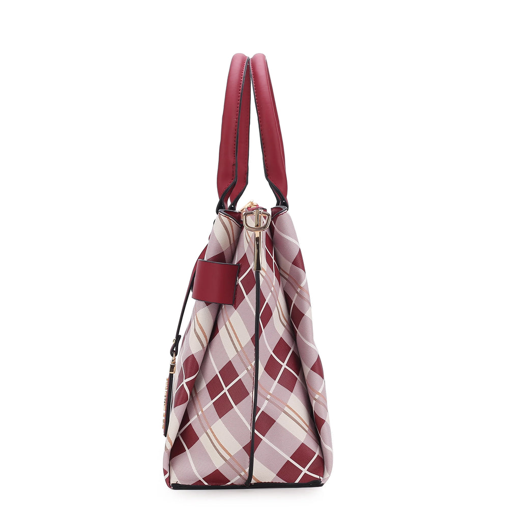 Plaid Vegan Leather Satchel Bag U44577